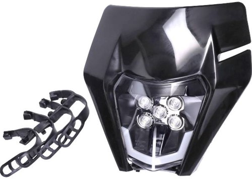 Koplampspoiler + Koplapunit Enduro LED Zwart Aprilia / Rieju / Derbi Senda 