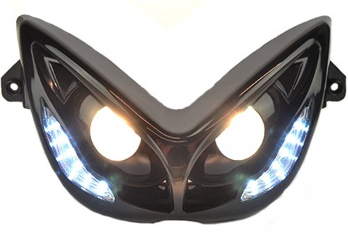 Koplamp Unit Led Zwart (Witte Led) Audi Look Yamaha Aerox 50 / Mbk Nitro 50 V.a 1997 T/m 2012