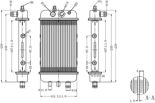 Radiateur Aprilia MX50 SM / Aprilia RX50 Enduro / Derbi Senda R / Derbi Senda R DRD Racing / Derbi Senda R DRD X-Treme / Derbi Senda SM DRD / Gilera SMT (Met thermostaat aansluiting)-2
