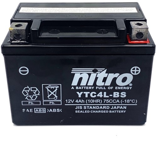 Accu Nitro NTC4L-BS / YTC4L-BS 12volt 4Ah 110 x 70 x 85mm onderhoudsvrij GEL 