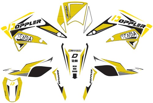 Sticker Set Doppler Geel / Zwart Derbi Senda 50 DRD Racing / Derbi Senda 50 SM 2011 / Tm 2017