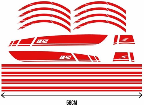 Stickerset Zijscherm Vespa Sprint AMG Rood + Wiel stickers en Voorkap Stickers Compleet