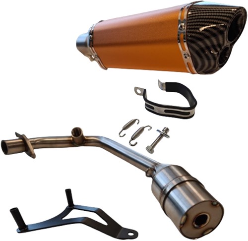 Uitlaat Alpha Piaggio Zip 50 E4 / Vespa Sprint 4t 3v E4 / Primavera 4t 3v E4 Carbon Yellow + Uitlaatbocht 