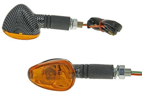 Knipperlicht Set Led M10 Doozy Carbon Lang Derbi Senda / Derbi Gpr 50 / Aprilia RS 50 / Aprilia SX 50 / Universeel Scooter / Bromfiets / Motorfiets