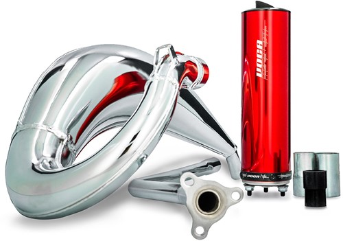 Uitlaat VOCA Cross Chroom Sherco SE 50 / Cherco SM 50 V.a 50 T/m 70cc Bovenlangs Rood