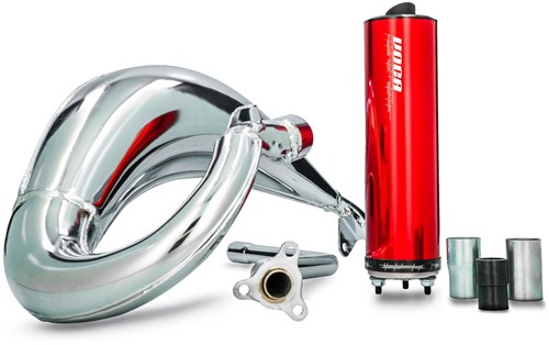 Uitlaat VOCA Cross Chroom Beta RR 50 / Beta RR Enduro / Beta RR SM 50 T/m 70cc Bovenlangs Rood