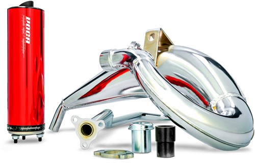 Uitlaat VOCA Cross Chroom Aprilia RX 50 / Aprilia SX 50 / Derbi Senda DRD Racing / Derbi Senda R DRD / Derbi Senda R X-Race / Derbi Senda R X-Treme / Gilera SMT 50 / Gilera Zulu 50 T/m 70cc Bovenlangs