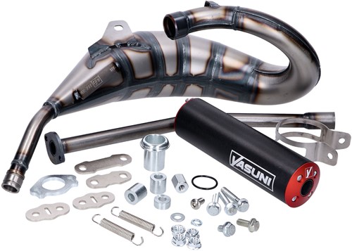 Uitlaat Yasuni Blank Zwart/Rood Aprilia RX 50 / Aprilia SX 50 / Derbi Senda DRD Racing / Derbi Senda R DRD / Derbi Senda R X-Race / Derbi Senda R X-Treme / Gilera SMT 50 / Gilera Zulu 