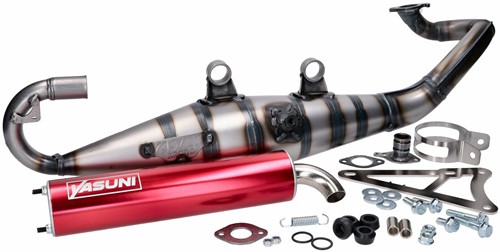 Uitlaat Yasuni Carrera 10 Rood Yamaha Aerox T/m 2012 / Yamaha Jog / Beta Ark / Aprilia Rally / Beta Ark / Aprilia Sr 2000 / Yamaha Why / Yamaha Neos / Malaguti F12 / F15 / Minarelli Horizontaal