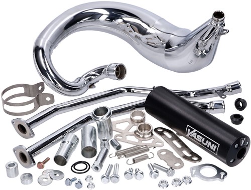 Uitlaat Yasuni Cross ML Max Zwart/Chroom Rieju RR 50 / Rieju RRX 50 / Yamaha DT 50 R / Motorhispania RYZ 50 Bovenlangs