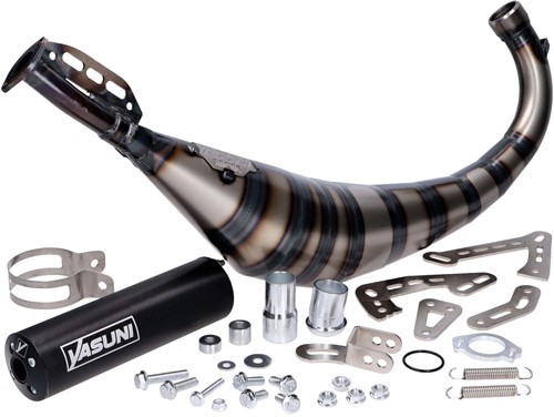 Uitlaat Yasuni R3 Carrera Max Pro Zwart/Zwart voor Aprilia RX 50 / Aprilia Sx 50 / Derbi Senda DRD / Gilera RCR / Gilera SMT / Rieju RR 50 / Spike - Onderlangs