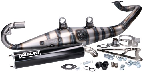 Uitlaat Yasuni Carrera 10 Zwart Yamaha Aerox T/m 2012 / Yamaha Jog / Beta Ark / Aprilia Rally / Beta Ark / Aprilia Sr 2000 / Yamaha Why / Yamaha Neos / Malaguti F12 / F15 / Minarelli Horizontaal
