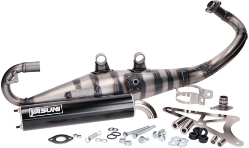 Uitlaat Yasuni Carrera 10 Zwart Piaggio Zip 2000 2t / Vespa Lx 50 2t / Piaggio Fly 2t / Piaggio Typhoon / Gilera Runner / Gilera Dna / Gilera Ice / Piaggio Nrg / Liberty 2t