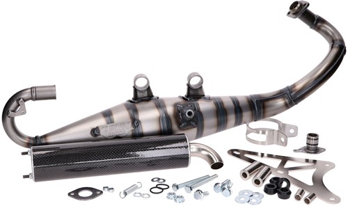 Uitlaat Yasuni Carrera 10 Carbon Zwart Piaggio Zip 2000 2t / Vespa Lx 50 2t / Piaggio Fly 2t / Piaggio Typhoon / Gilera Runner / Gilera Dna / Gilera Ice / Piaggio Nrg / Liberty 2t